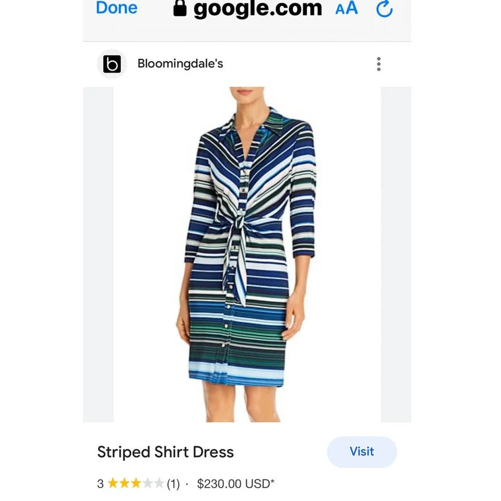 T Tahari Striped Shirt DressBlue Women's Size 8 New - Picture 3 of 12